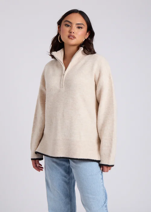 Urban Bliss Cream Contrast Half Zip Jumper - Small Image 3