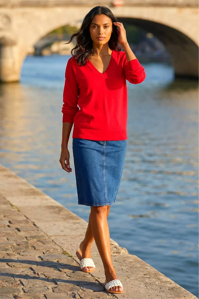 Roman Rose Plain V-Neck Stretch Longline Jumper