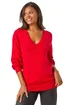 Roman Rose Plain V-Neck Stretch Longline Jumper - Size 10 Image 1