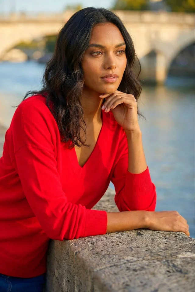 Roman Rose Plain V-Neck Stretch Longline Jumper