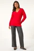 Roman Rose Plain V-Neck Stretch Longline Jumper - Size 10 Image 4