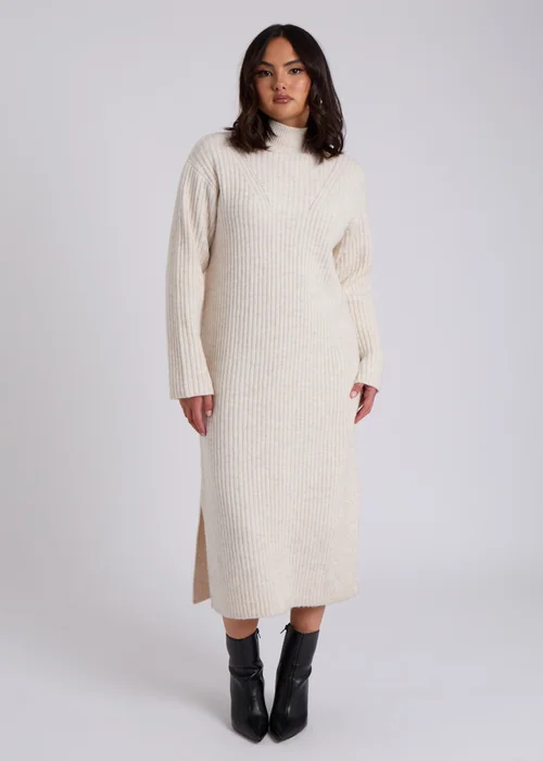 Urban Bliss Cream Stand Neck Ribbed Dress - M Image 2