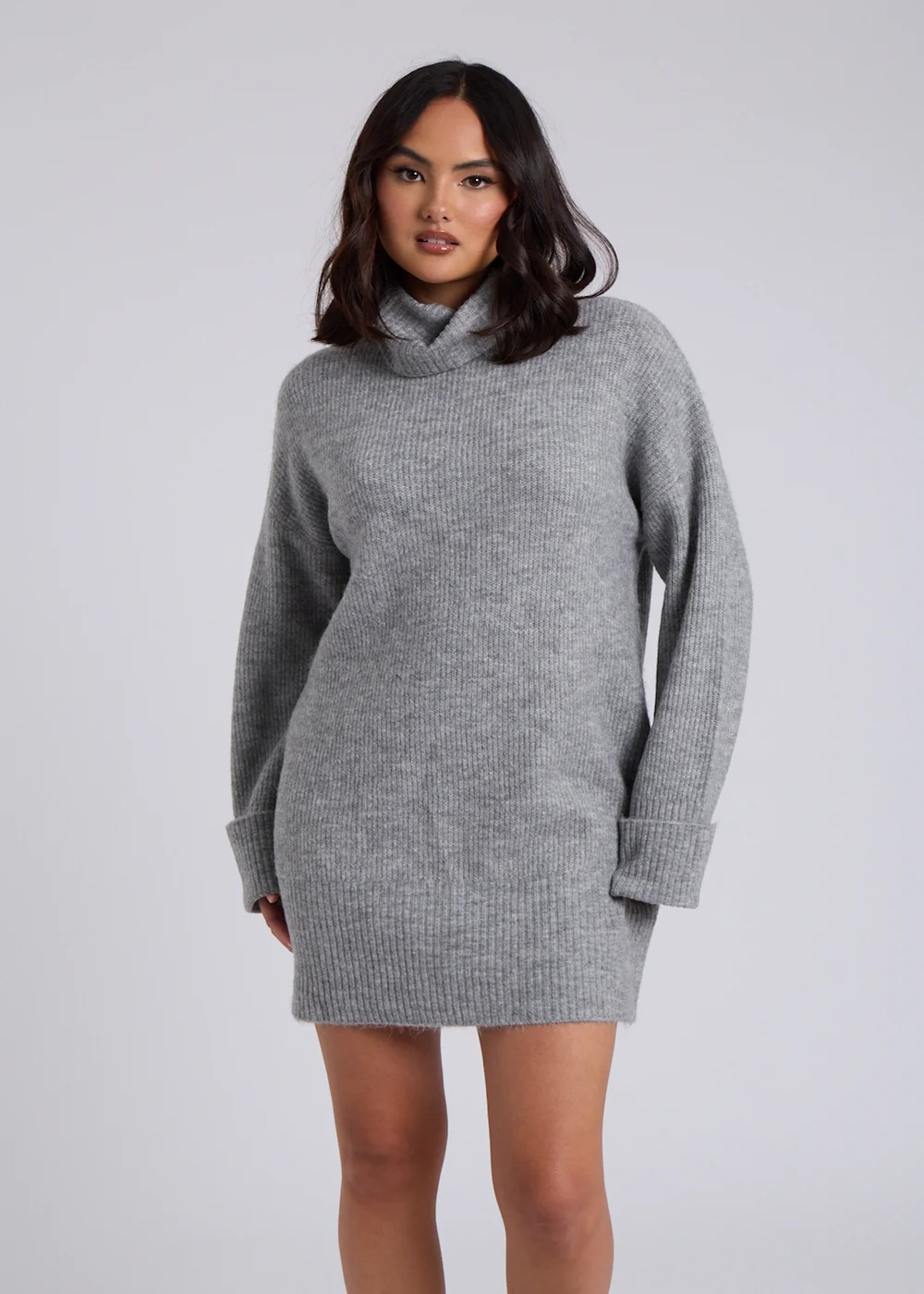 Urban Bliss Grey Mini Roll Neck Dress - Large Image 2