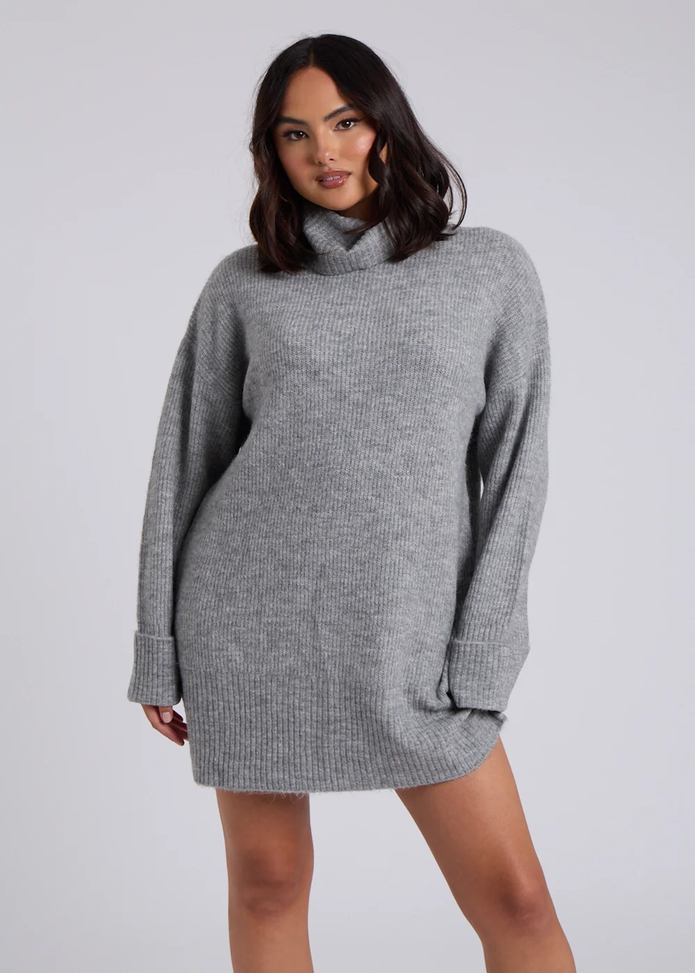 Urban Bliss Grey Mini Roll Neck Dress - Large Image 1