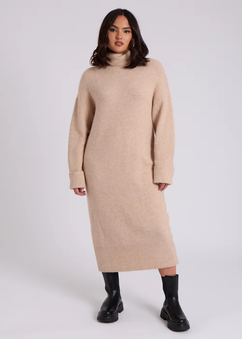 Urban Bliss Camel Midi Roll Neck Dress - Small Image 1