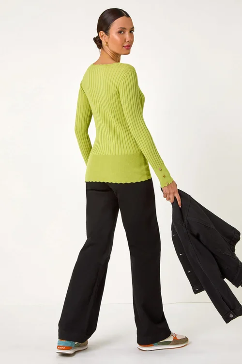 Roman Green Button Detail Ribbed Longline Jumper - Size 20 Image 4