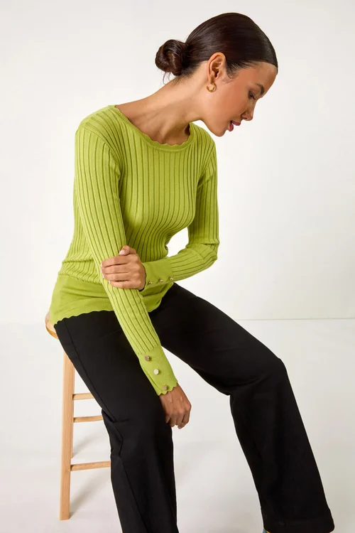 Roman Green Button Detail Ribbed Longline Jumper - Size 20 Image 3