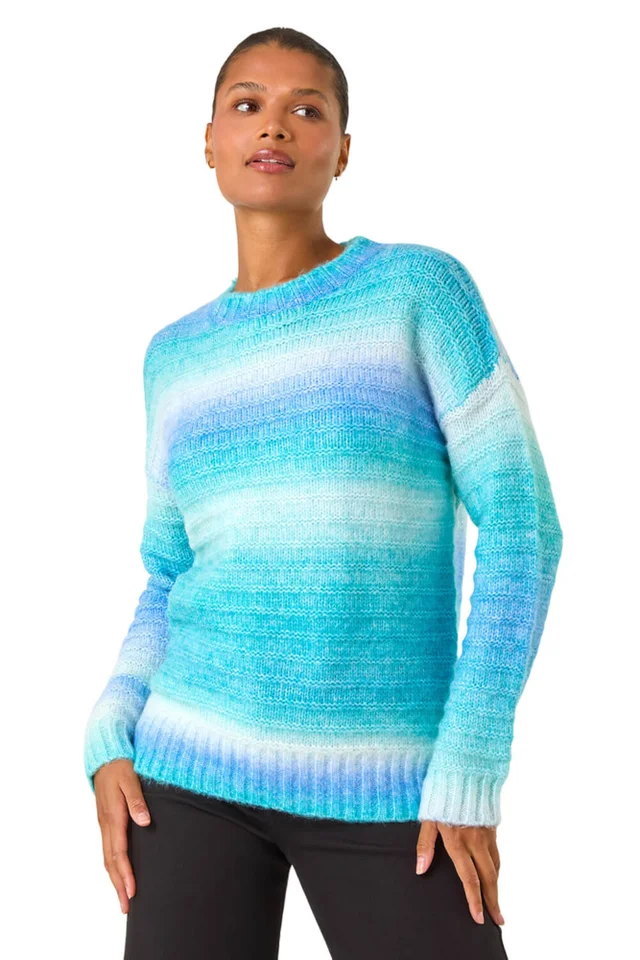Roman Blue Spacedye Stripe Crew Neck Jumper