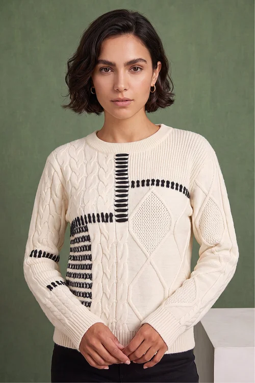 Roman Ivory Crew Neck Blanket Cable Knit Jumper - 14 Image 1