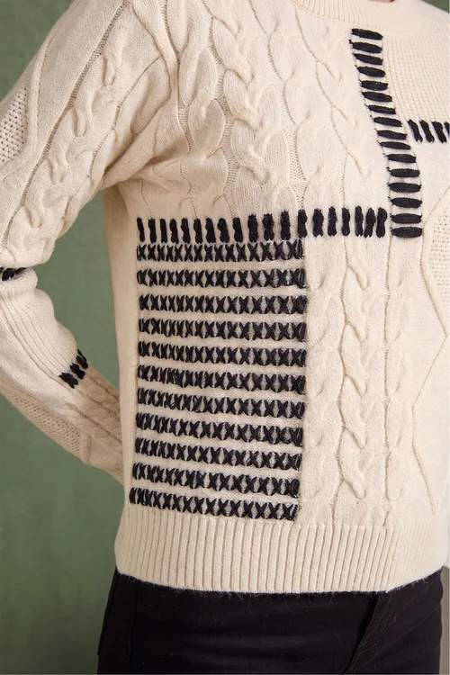 Roman Ivory Crew Neck Blanket Cable Knit Jumper - 14 Image 4