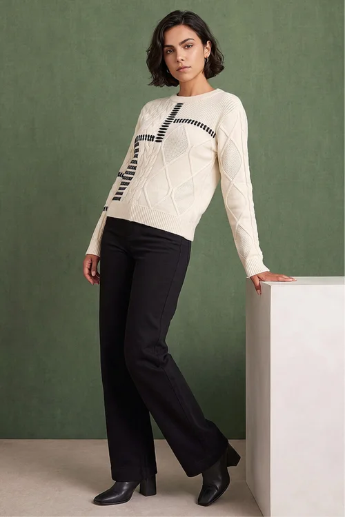Roman Ivory Crew Neck Blanket Cable Knit Jumper - 14 Image 2