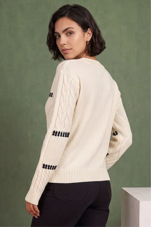 Roman Ivory Crew Neck Blanket Cable Knit Jumper - 14 Image 3