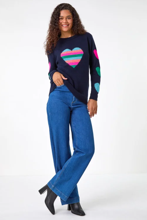 Roman Midnight Blue Multi Heart Detail Longline Jumper - Size 18 Image 3