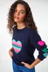 Roman Midnight Blue Multi Heart Detail Longline Jumper - Size 18 Image 2