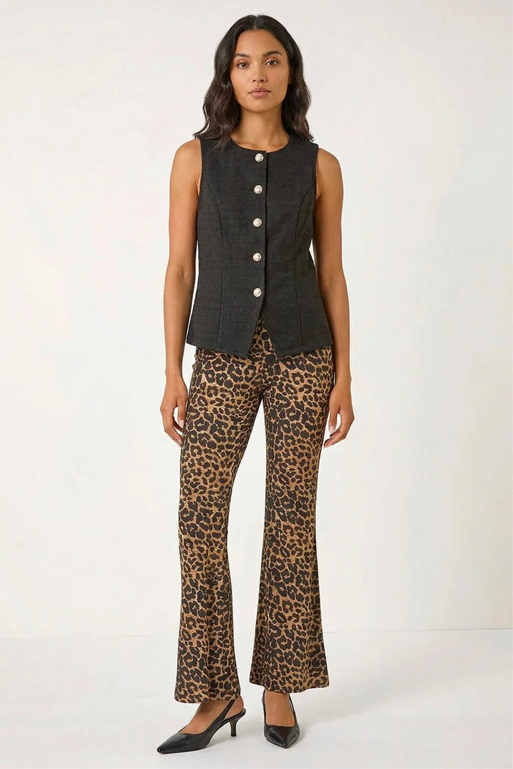Roman Natural Animal Print Flare Stretch Trouser - 12 Image 1