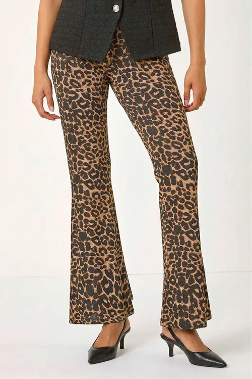 Roman Natural Animal Print Flare Stretch Trouser - 12 Image 3