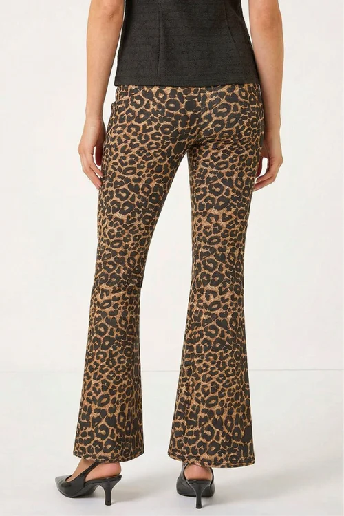 Roman Natural Animal Print Flare Stretch Trouser - 12 Image 4