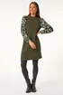 Roman Khaki Petite 2 in 1 Contrast Print Shift Dress - 12 Image 3