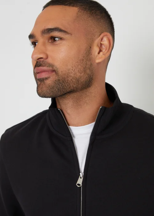 Threadbare Black Funnel Neck Zip Through Sweatshirt - M Image 3