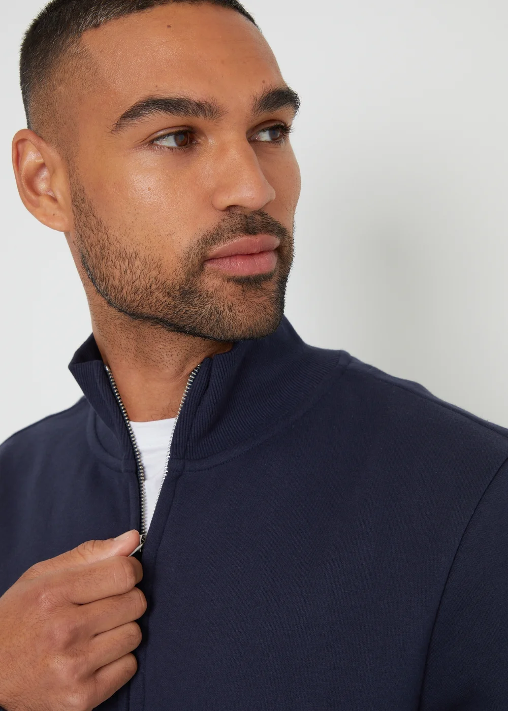 Threadbare Navy Funnel Neck Zip Through Sweatshirt - L Image 3