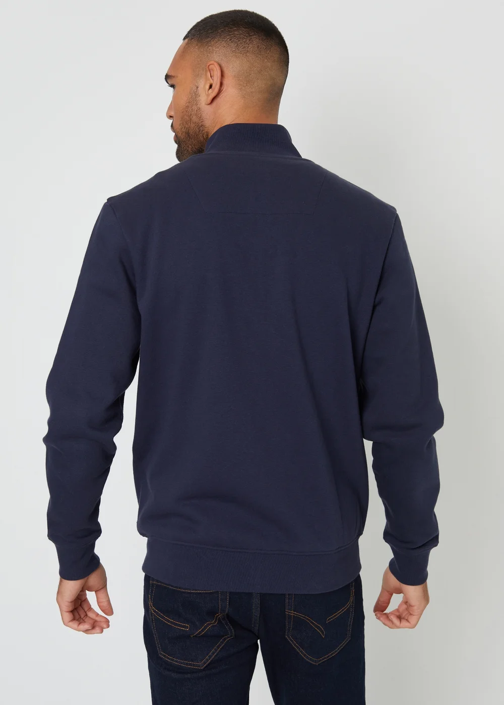 Threadbare Navy Funnel Neck Zip Through Sweatshirt - L Image 2