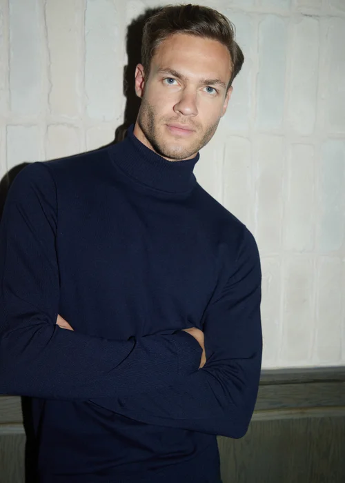 Threadbare Navy Knitted Roll Neck Jumper - Small Image 4