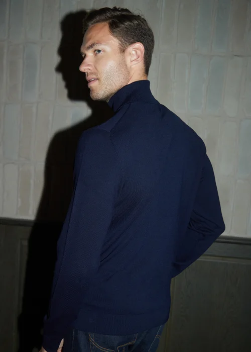 Threadbare Navy Knitted Roll Neck Jumper - Small Image 2