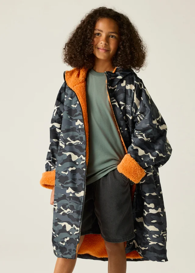 Regatta Black Camo Persimmon Junior Waterproof Robe with Hydrafort Technology (3-13 Years)