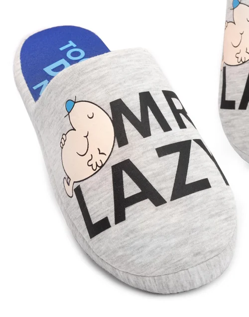 Mr. Men Grey Mr Lazy Mule Slippers - Size 11-12 Image 4