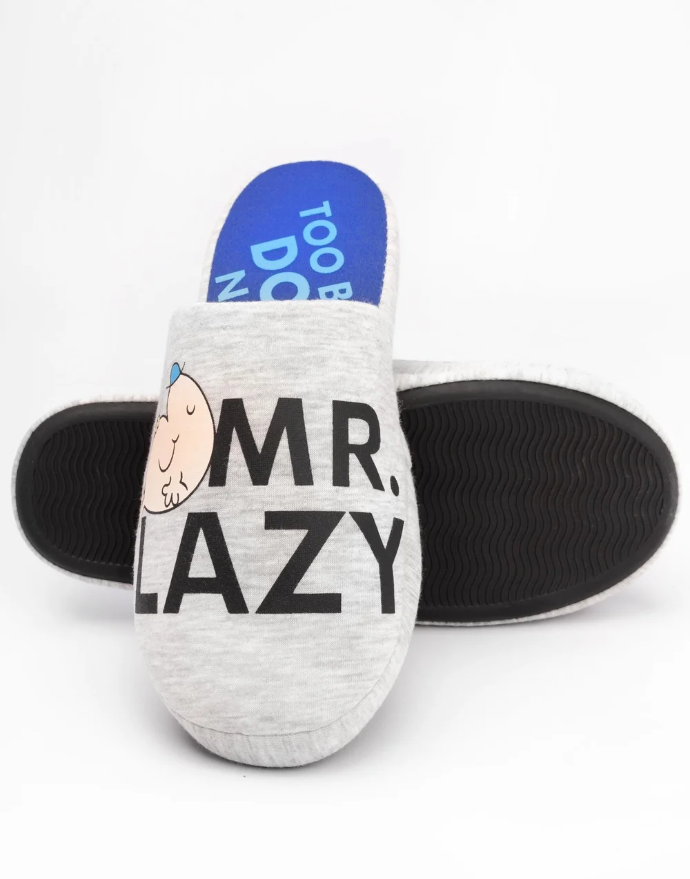 Mr. Men Grey Mr Lazy Mule Slippers - Size 11-12 Image 2