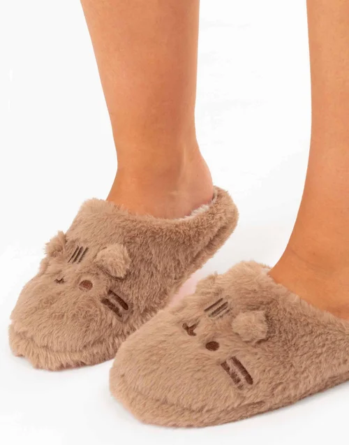 Pusheen Beige Embroidered Graphic Mule Slippers - Size 3-4 Image 5