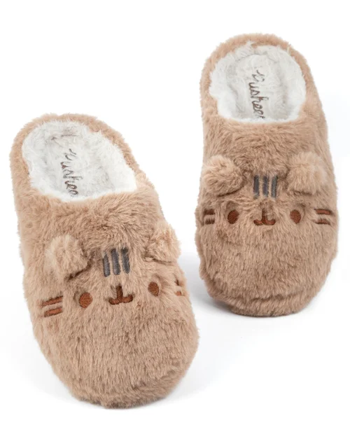 Pusheen Beige Embroidered Graphic Mule Slippers - Size 3-4 Image 1