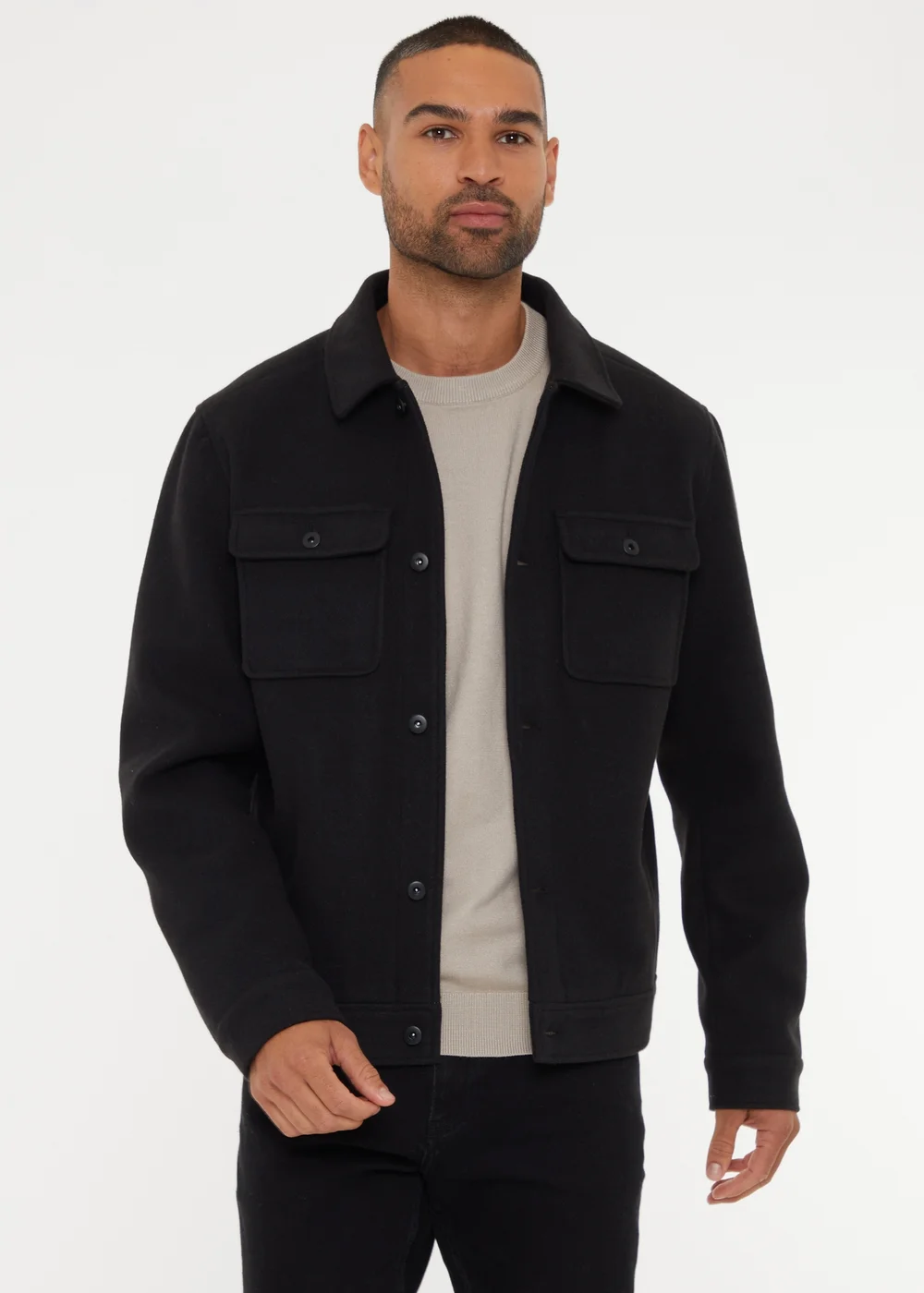 Threadbare Black Brushed Button Up Shacket - 2XL Image 1