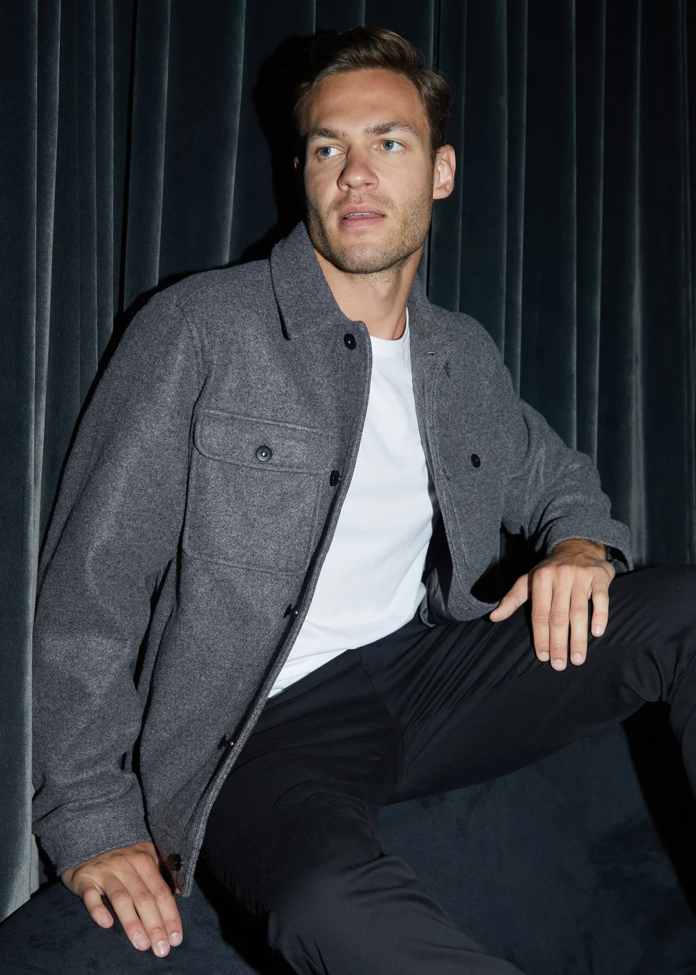 Threadbare Charcoal Brushed Button Up Shacket - M Image 1