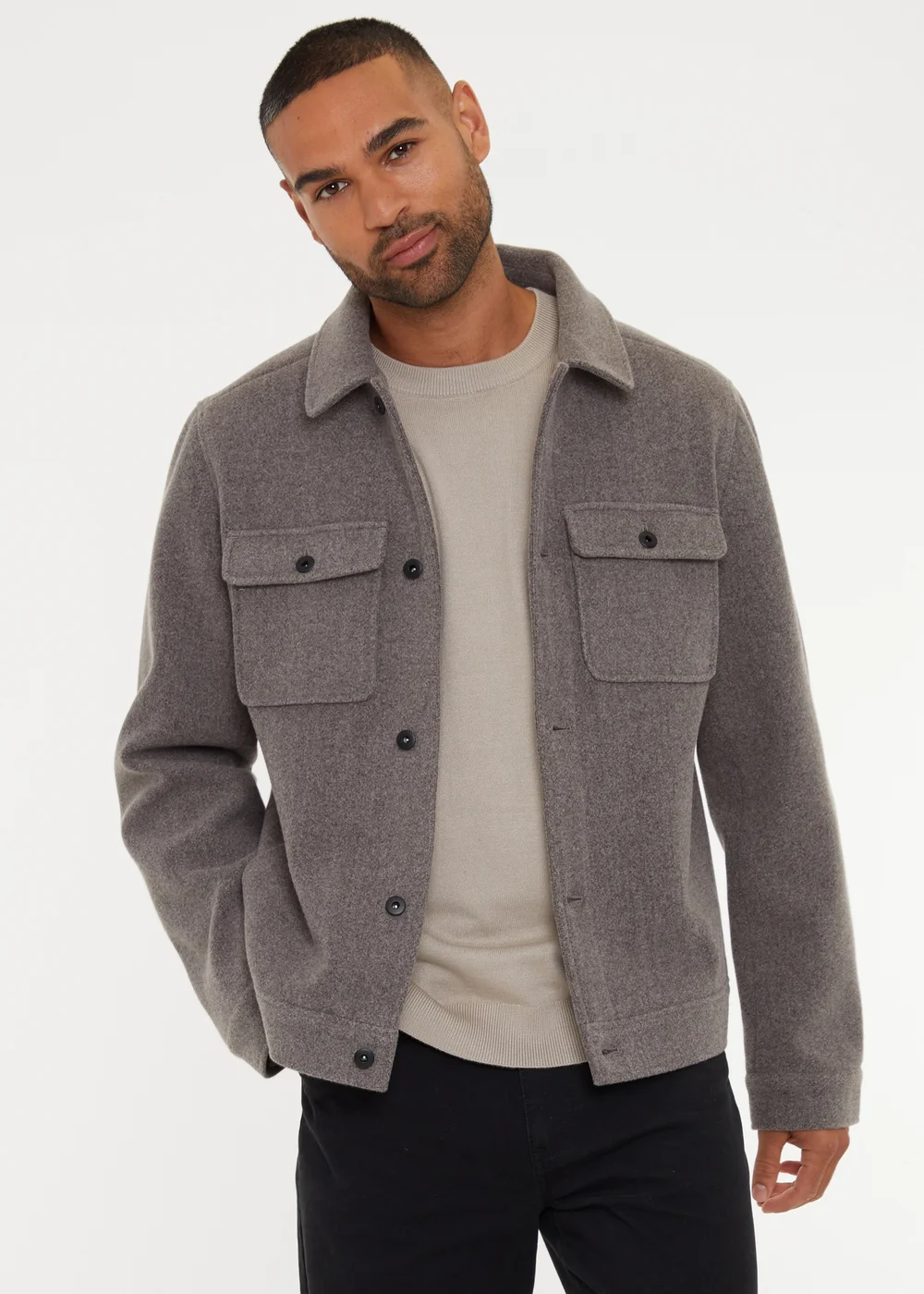 Threadbare Taupe Brushed Button Up Shacket - XL Image 1