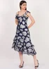Gini London Navy Floral Clipped Tiered Ruffle Midi Dress - 8 Image 4