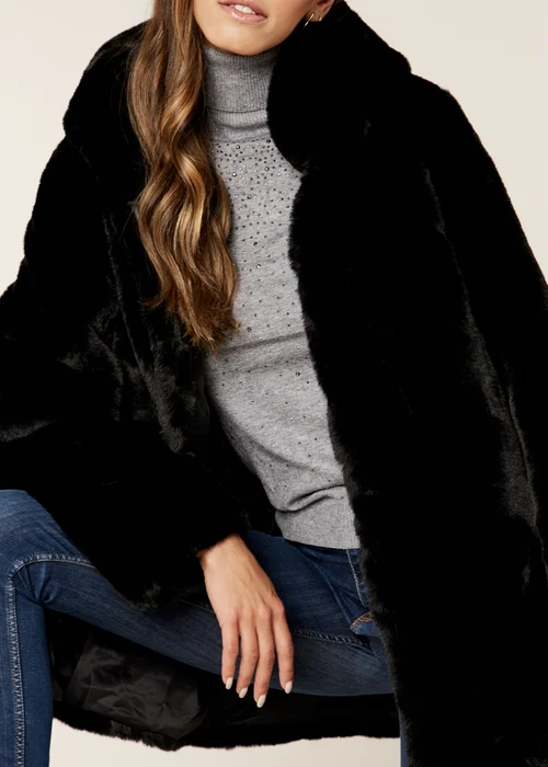 Gini London Black Hooded Long Sleeve Faux Fur Jacket - Large/Extra Large Image 3