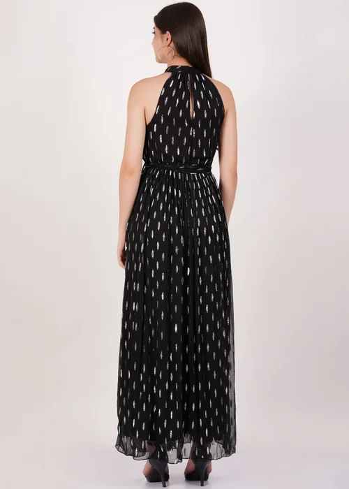 Gini London Black Jacquard Halter Neck Maxi Dress - 8 Image 2