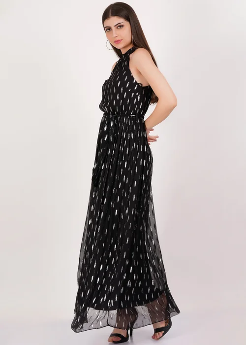 Gini London Black Jacquard Halter Neck Maxi Dress - 8 Image 4