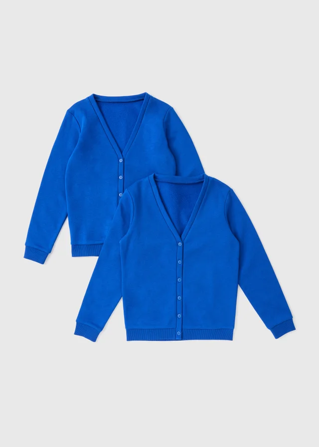 2 Pack Girls Royal Blue V-Neck Sweat Cardigans (3-13yrs)
