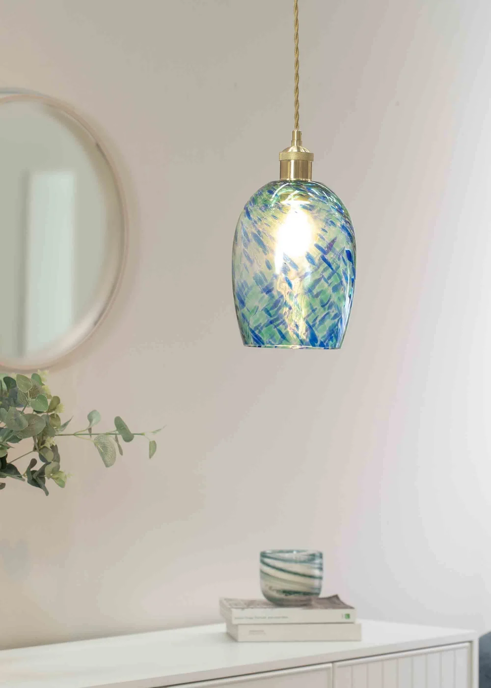ValueLights India Glass Marble Effect Green Dome Ceiling Pendant Shade - One Size Image 1