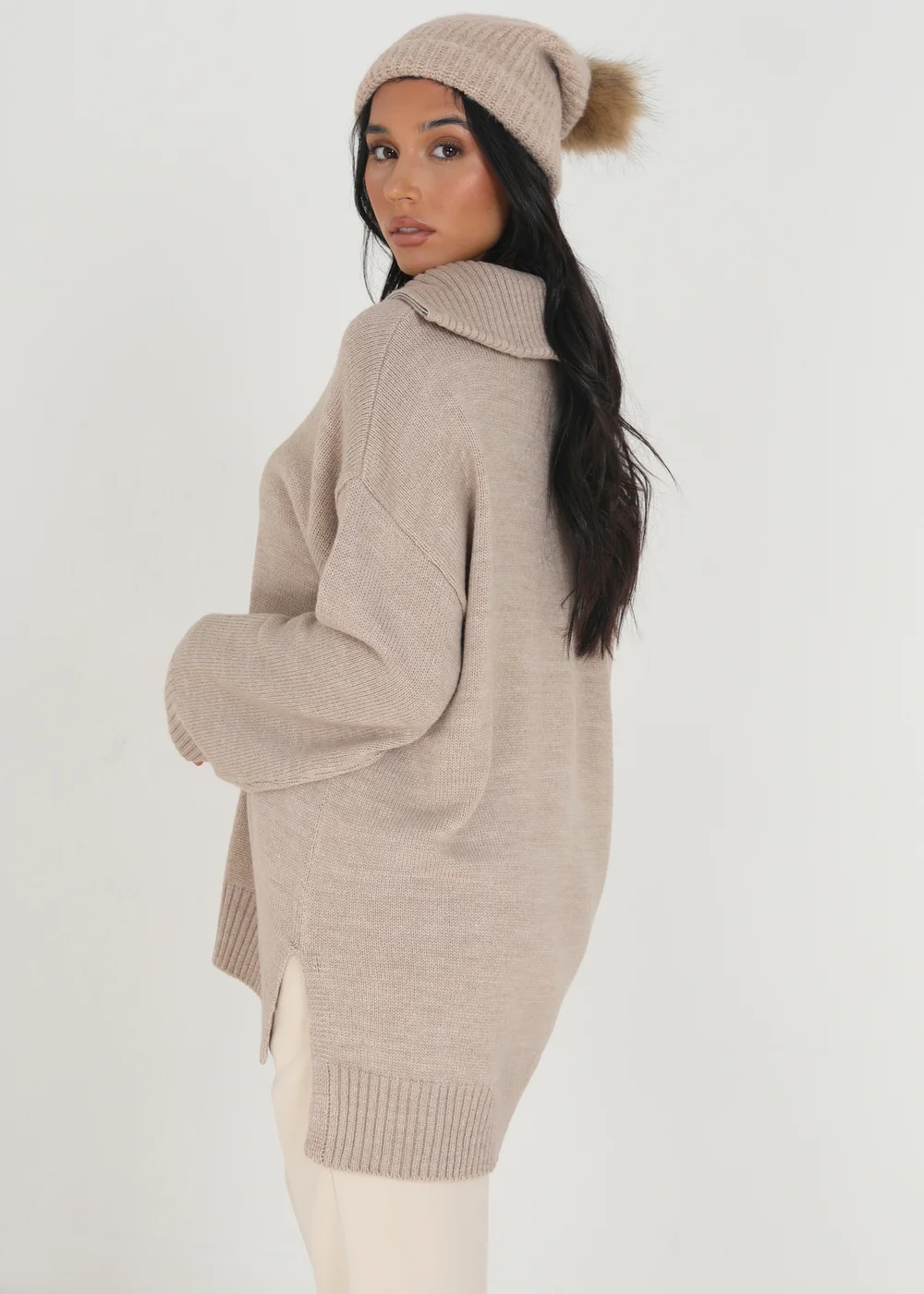 Brave Soul Stone Oversized 1/2 Zip Knitted Jumper - Small Image 2