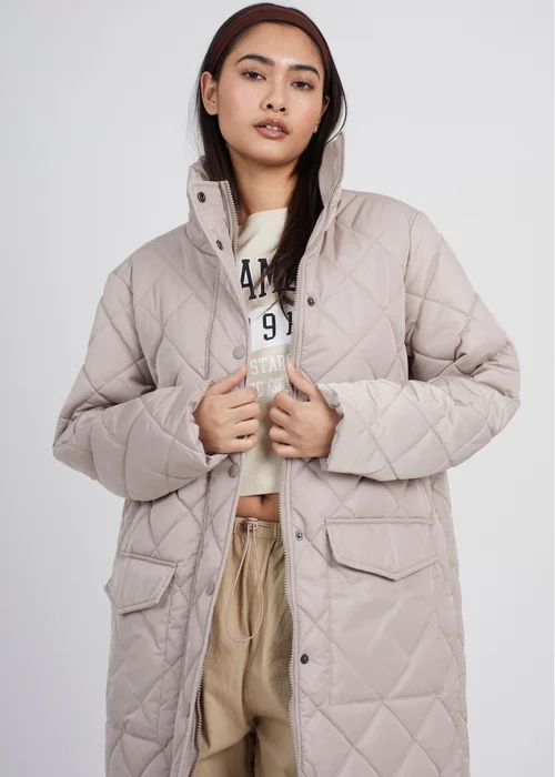 Brave Soul Stone Longline Diamond Quilted Jacket - 14 Image 3