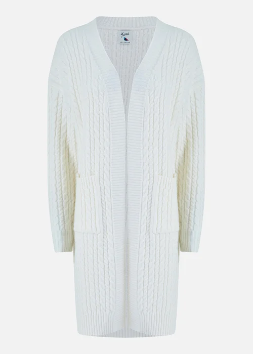 Yumi Ivory Cable Knit Edge to Edge Long Cardigan With Pockets - Medium/Large Image 3