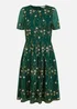 Yumi Green Embroidered Floral Skater Dress - 10 Image 3