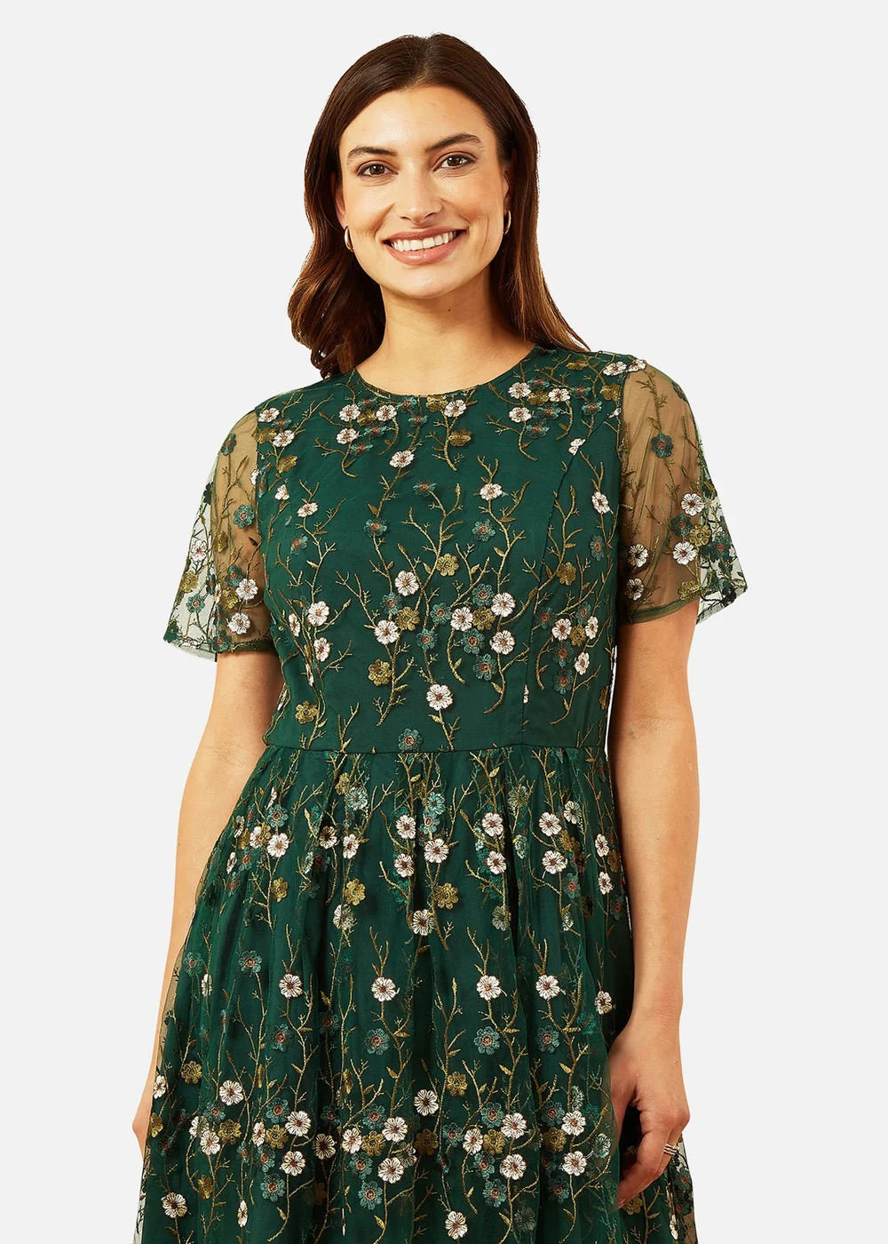 Yumi Green Embroidered Floral Skater Dress - 10 Image 2