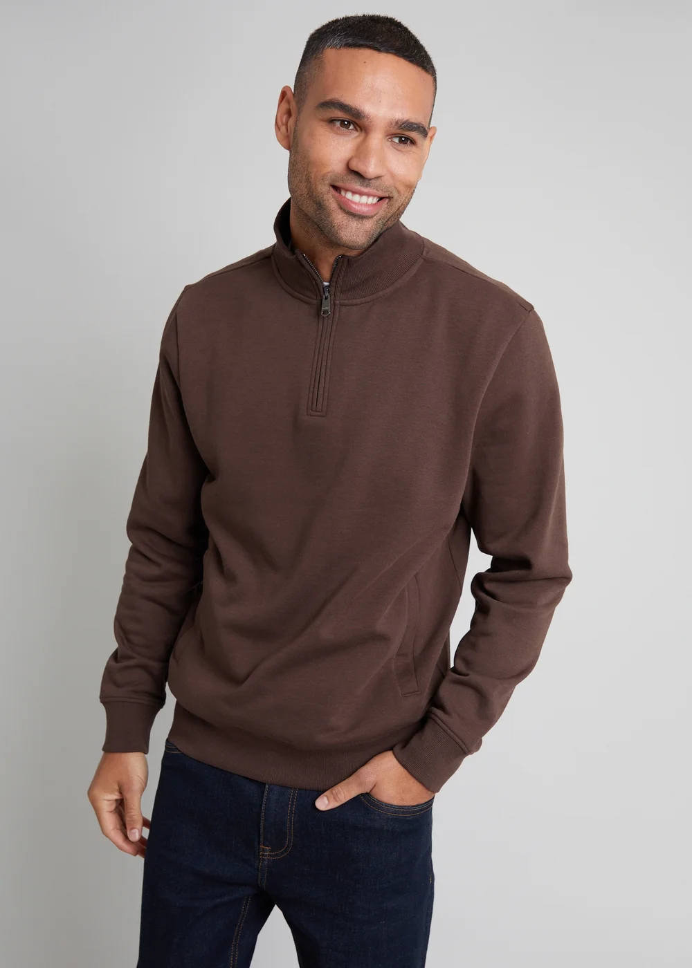 Threadbare Chocolate 1/4 Zip Neck Sweatshirt - XL Image 1