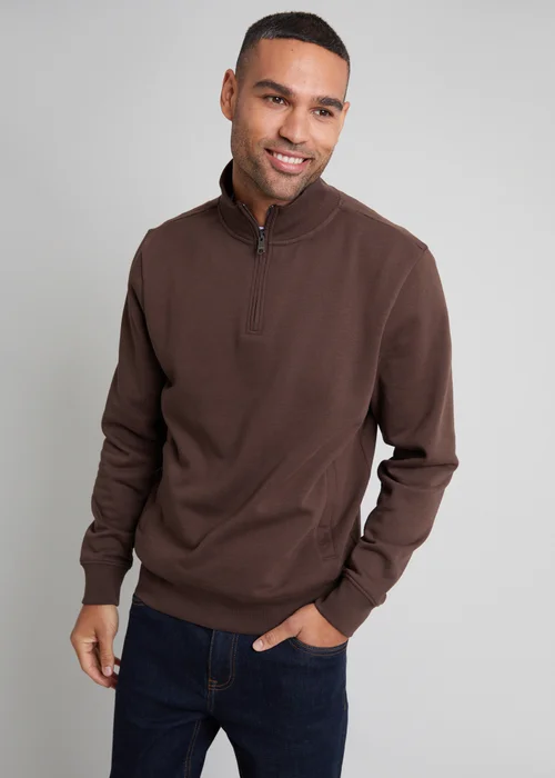 Threadbare Chocolate 1/4 Zip Neck Sweatshirt - XL Image 1