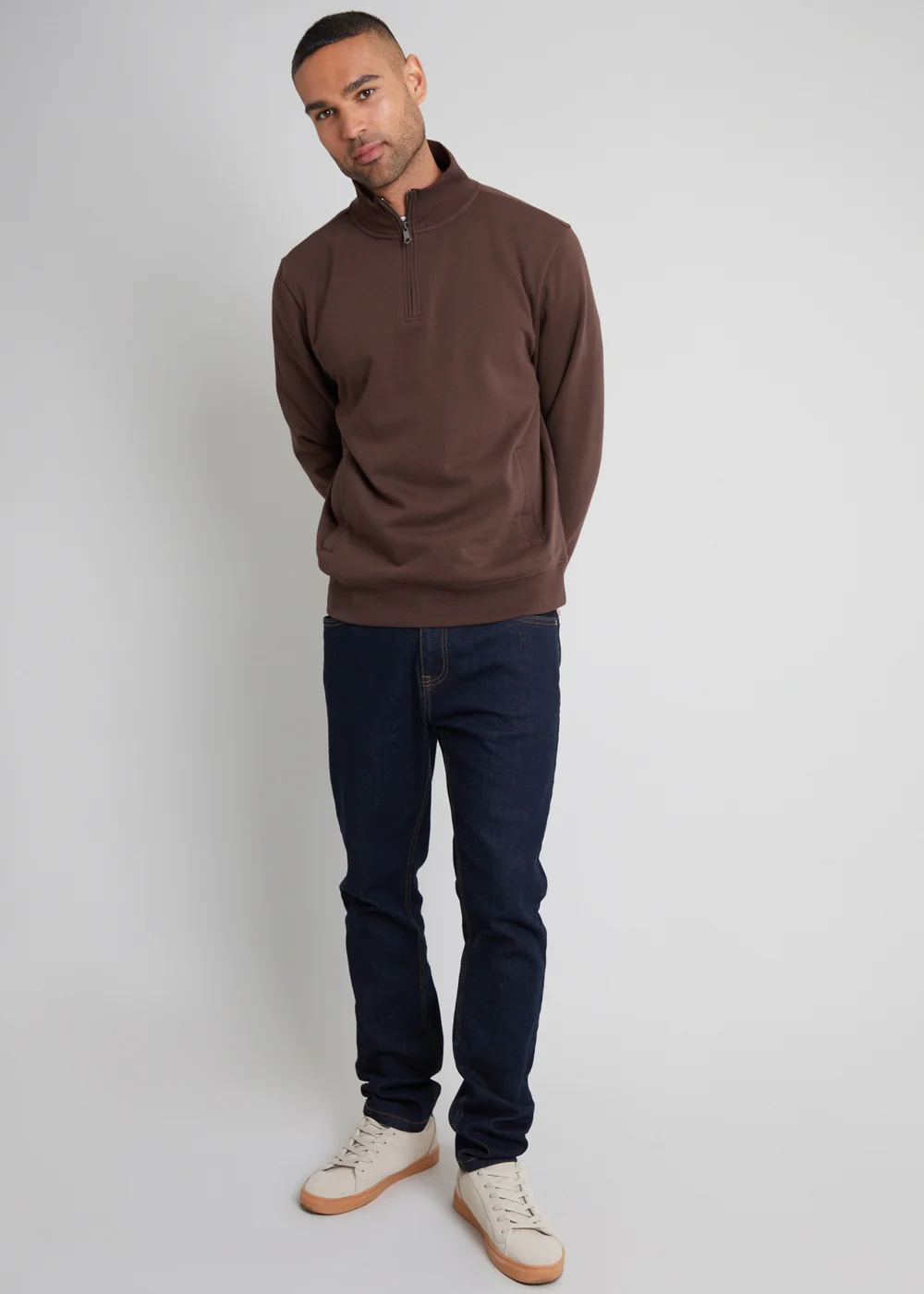 Threadbare Chocolate 1/4 Zip Neck Sweatshirt - XL Image 4
