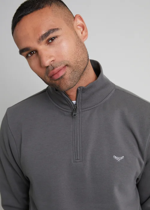 Threadbare Dark Grey 1/4 Zip Neck Sweatshirt - S Image 3